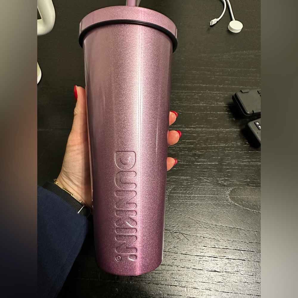 Dunkin Donuts Iridescent Stainless Sipper purple/pink Tumbler NWT